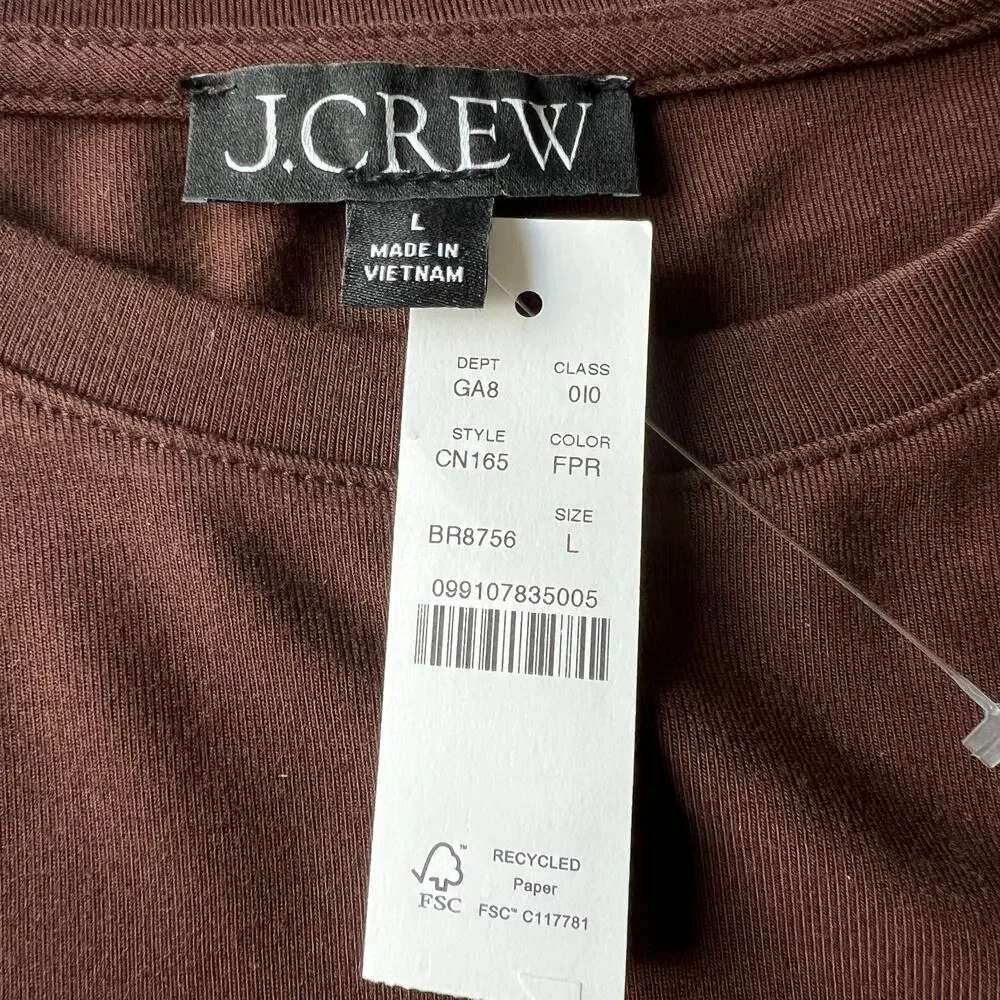 J Crew Refined Rib Long Sleeve Shirt With Button Cuffs Large Brown